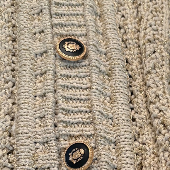 Rachel Zoe Metallic Thread Knit Gold Sweater Cardigan - Picture 11 of 11